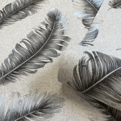 Belgravia Décor Glitter Feather Grey Textured Wallpaper