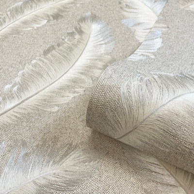 Belgravia Décor Glitter Feather Silver Textured Wallpaper
