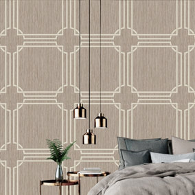 Belgravia Décor Grasscloth Geometric Beige Textured Wallpaper
