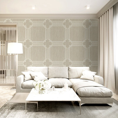 Belgravia Décor Grasscloth Geometric Cream Textured Wallpaper