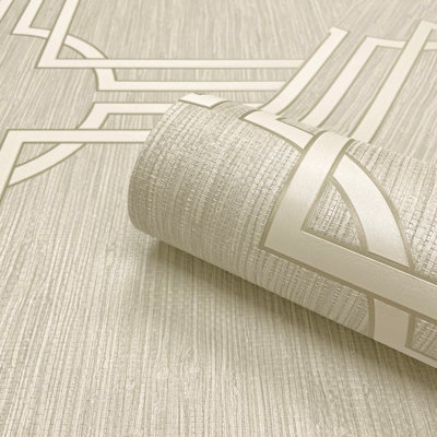 Belgravia Décor Grasscloth Geometric Cream Textured Wallpaper