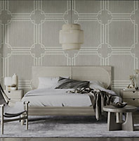 Belgravia Décor Grasscloth Geometric Silver Textured Wallpaper