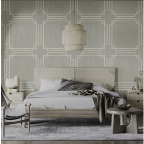 Belgravia Décor Grasscloth Geometric Silver Textured Wallpaper