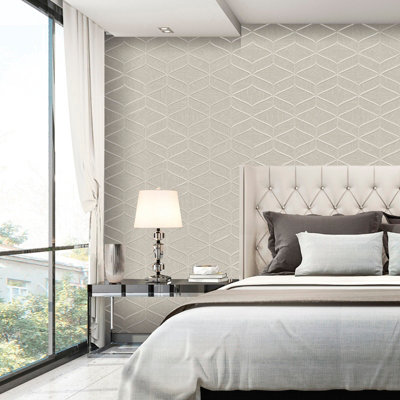 Belgravia Décor Luciano Geometric Beige Textured Wallpaper