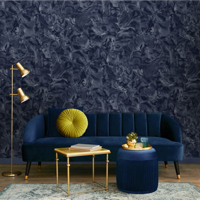 Belgravia Décor Lusso Glitter Marble Navy Textured Wallpaper