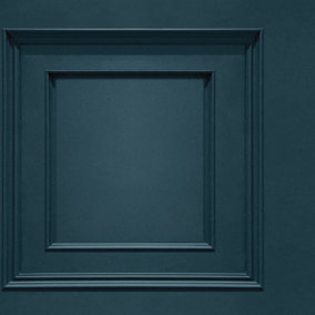 Blue/Teal Contemporary Wood Panel Wallpaper in Navy Blue