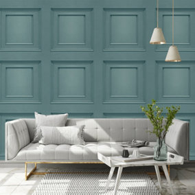 Belgravia Décor Oliana Panel Teal Smooth Wallpaper