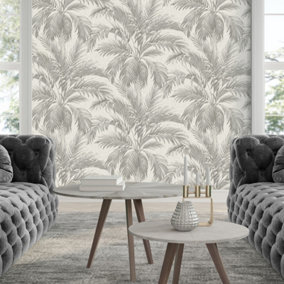Belgravia Décor Palm Tree Silver Textured Wallpaper