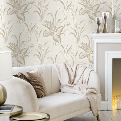 Belgravia Décor Palma Leaf White / Champagne