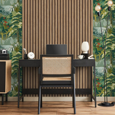 Belgravia Décor Panacea Wood Slat Walnut Smooth Wallpaper