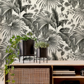 Belgravia Décor Retreat Leaves Black Textured Wallpaper