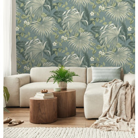 Belgravia Décor Retreat Leaves Green Textured Wallpaper