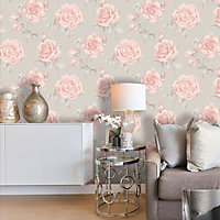 Belgravia Décor Rose Floral Pink Smooth Wallpaper