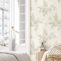 Belgravia Décor Tiffany Fiore Flower Beige Textured Wallpaper
