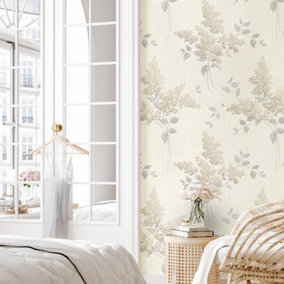 Belgravia Décor Tiffany Fiore Flower Beige Textured Wallpaper