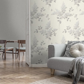 Belgravia Décor Tiffany Fiore Flower Silver Textured Wallpaper
