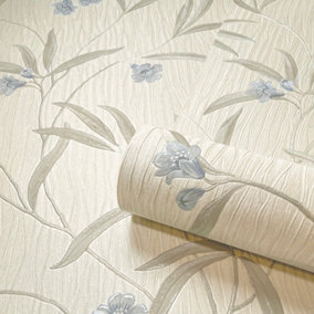 Belgravia Décor Tiffany Flower Cream/Soft Blue Wallpaper