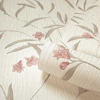 Belgravia Décor Tiffany Flower Cream/Soft Coral Red Wallpaper