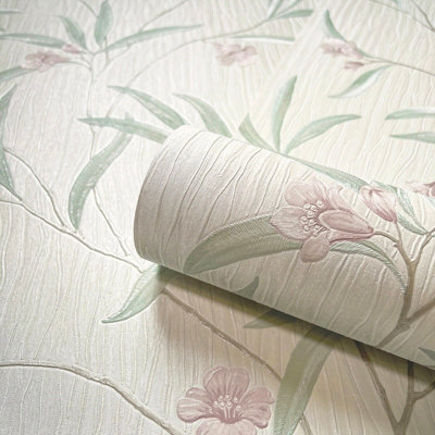 Belgravia D�écor Tiffany Flower White/Sage/Heather Wallpaper