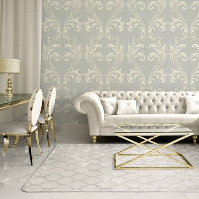 Belgravia Décor Tiffany Scroll Silver Textured Wallpaper