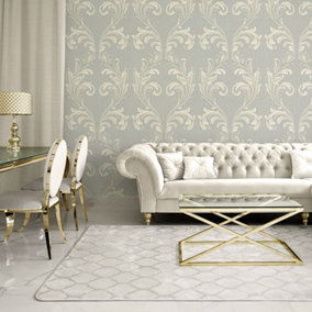 Belgravia Décor Tiffany Scroll Silver Textured Wallpaper