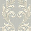 Belgravia Décor Tiffany Scroll Silver Textured Wallpaper