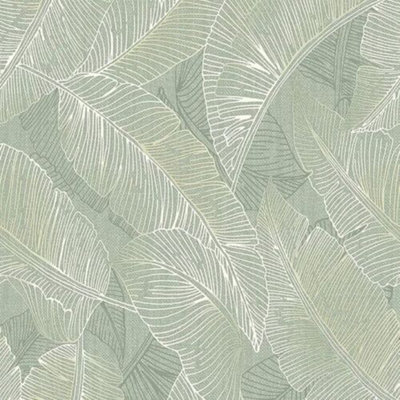 Belgravia Decor Anaya Leaf Textured Green Shiny Tropical Wallpaper A2140