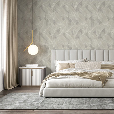 Belgravia Decor Anaya Leaf Textured Wallpaper Grey