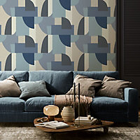 Belgravia Decor Ceruti Geometric Wallpaper Blue