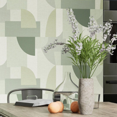 Belgravia Decor Ceruti Green Geometric Decorative Luxury Wallpaper C1422