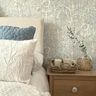 Belgravia Decor Giovanna Trail Textured Wallpaper Blue/Cream | DIY