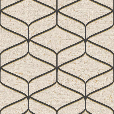 Belgravia Linear  Concrete Cream Black Metallic Wallpaper 2313