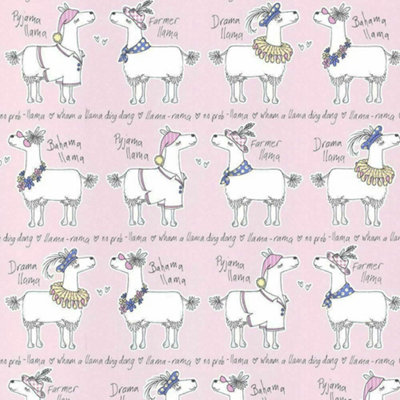 Belgravia Llama Rama Cartoon Blush Pink Childrens Bedroom Nursery Wallpaper 9731