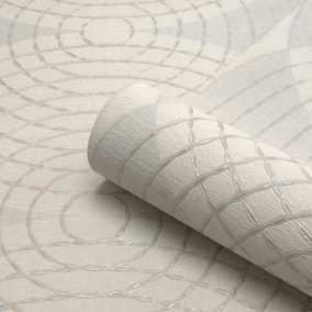 Belgravia Navona Circular Geometric White & Grey Stone Wallpaper 3352
