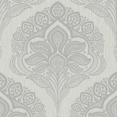 Belgravia Oria Damask Textured Wallpaper Grey 6735