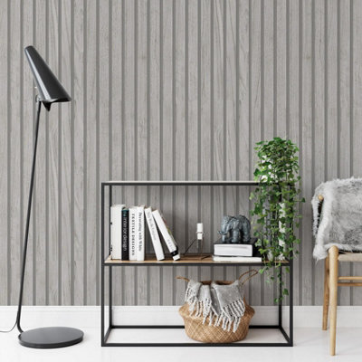 Belgravia Panacea Wood Slat Grey Wallpaper Modern Contemporary Feature Wall