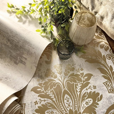 Belgravia Plaster Damask Gold Metallic Luxury Wallpaper 2316