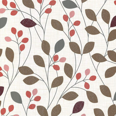 Belgravia Retro Leaves Isla Scarlet Wallpaper 4101