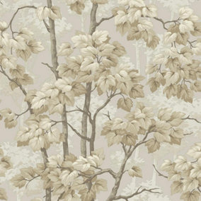 Belgravia Rivington Beige Silver Woodland Tree Wallpaper Leaves Modern Nature