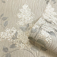 Belgravia Tiffany Fiore Heavyweight Textured Vinyl Floral Wallpaper Natural 41320