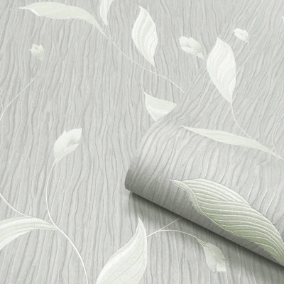 Belgravia Tiffany trail Heavyweight Textured Vinyl Wallpaper Grey 41319