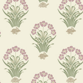 Belgravia Tortoise Hare Soft Pink Wallpaper Floral Animal Print Feature Wall