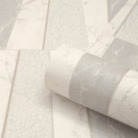 Belgravia Tremezzo Grey Abstract Tile Metallic Geometric Wallpaper 5632