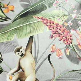 Belgravia Tropical Animal Garden Jungle Floral Palm Grey Green Pink Wallpaper