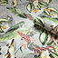 Belgravia Tropical Animal Garden Jungle Floral Palm Grey Green Pink Wallpaper