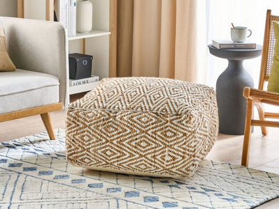 Beliani Boho Pouffe Beige and White MASKI