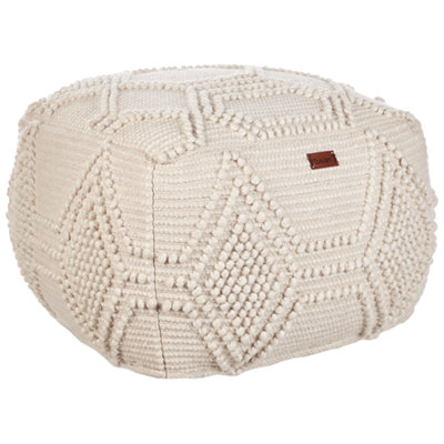 Beliani Boho Wool Pouffe Beige CHOIM