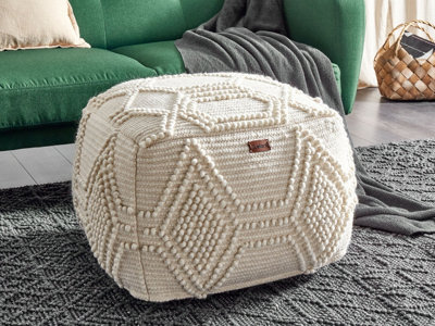 Beliani Boho Wool Pouffe Beige CHOIM