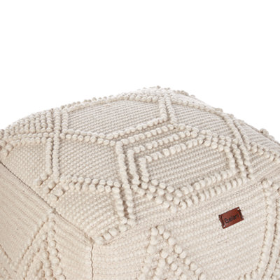 Beliani Boho Wool Pouffe Beige CHOIM - 4