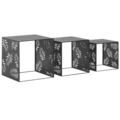 Beliani Industrial Nest of 3 Tables Black WALDO